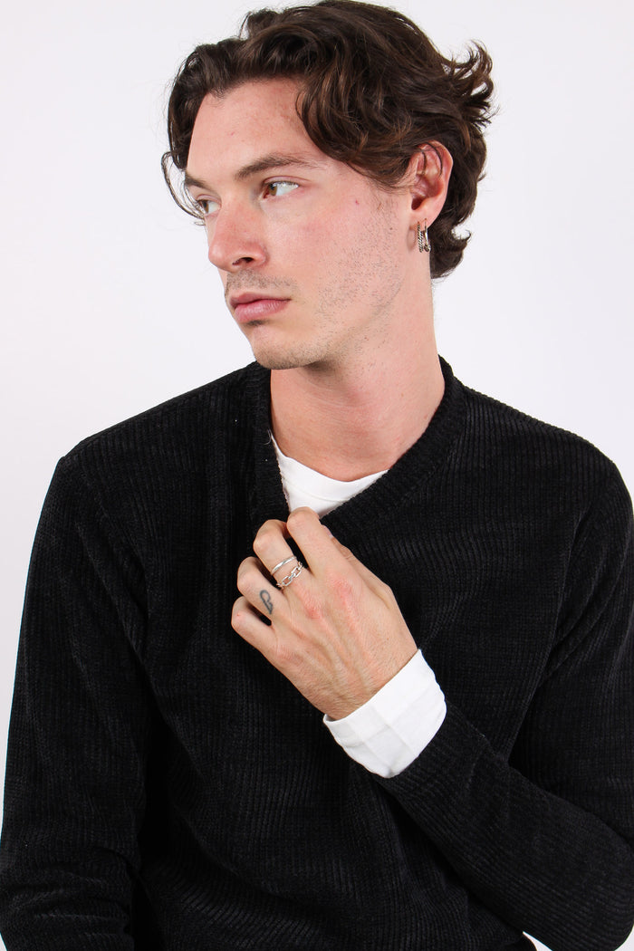 Girocollo Ciniglia T-shirt Nero/latte-8