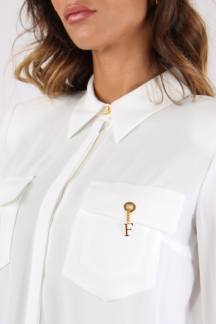 Camicia Viscosa Clip Tasca Avorio-10