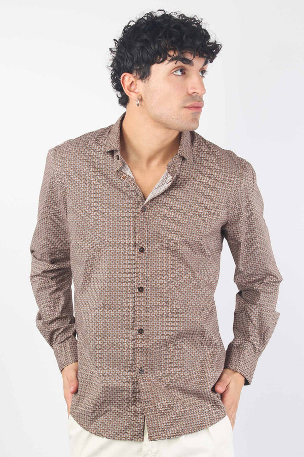 Camicia Microfantasia Sabbia/nero