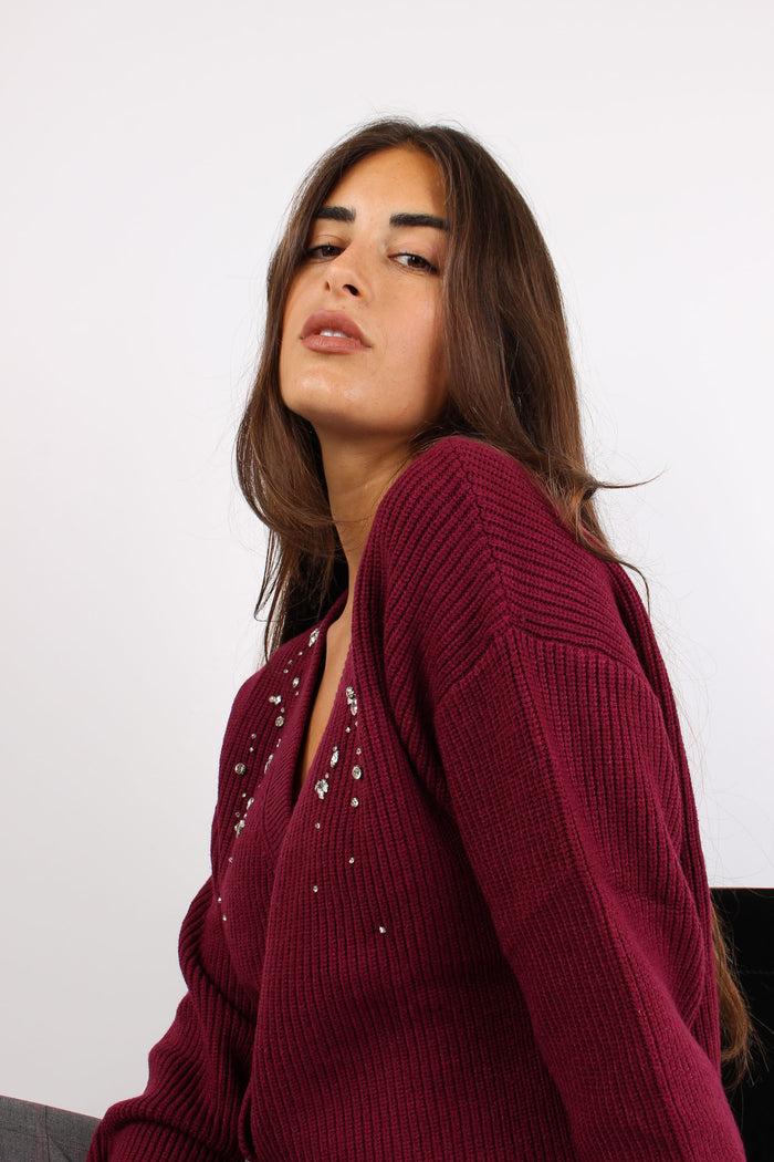 Balbina Cardigan Applicazione Bordeuax-7