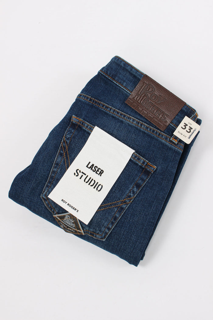 Denim Slim Cuciture Contrasto Denim Scuro-3