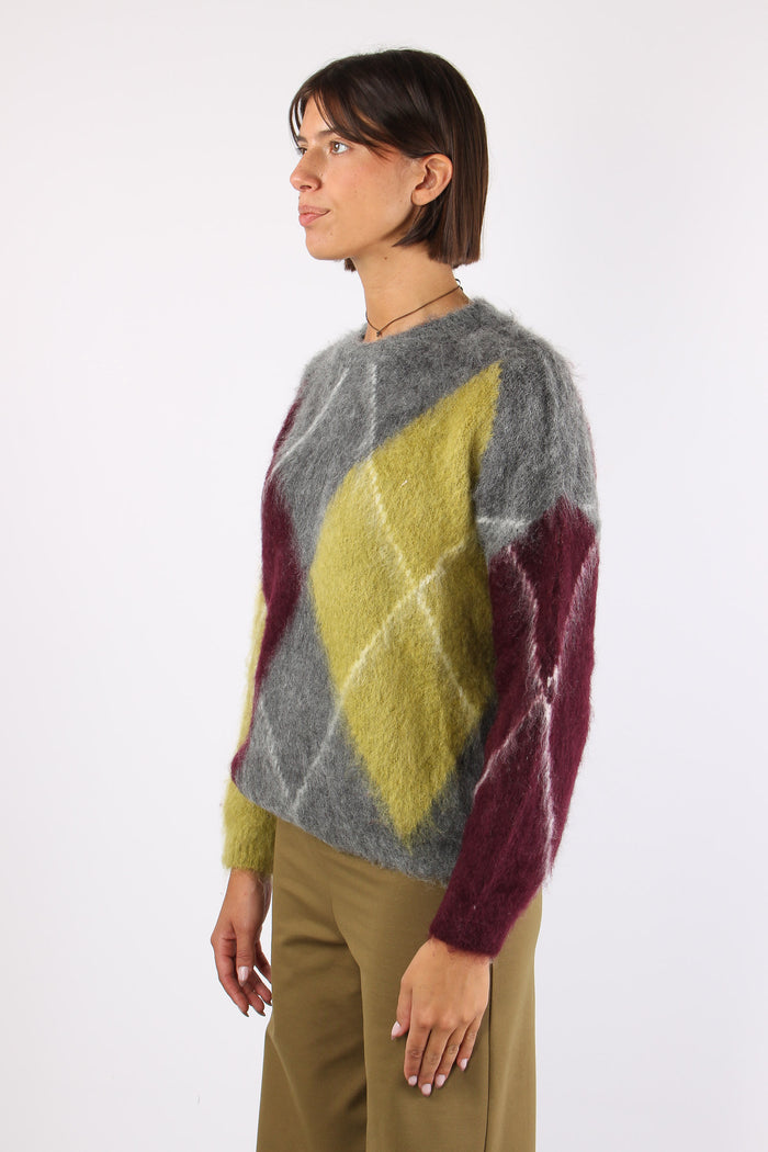 Maglia Garzata Maxi Rombo Grigio/olio/bordeuax-5