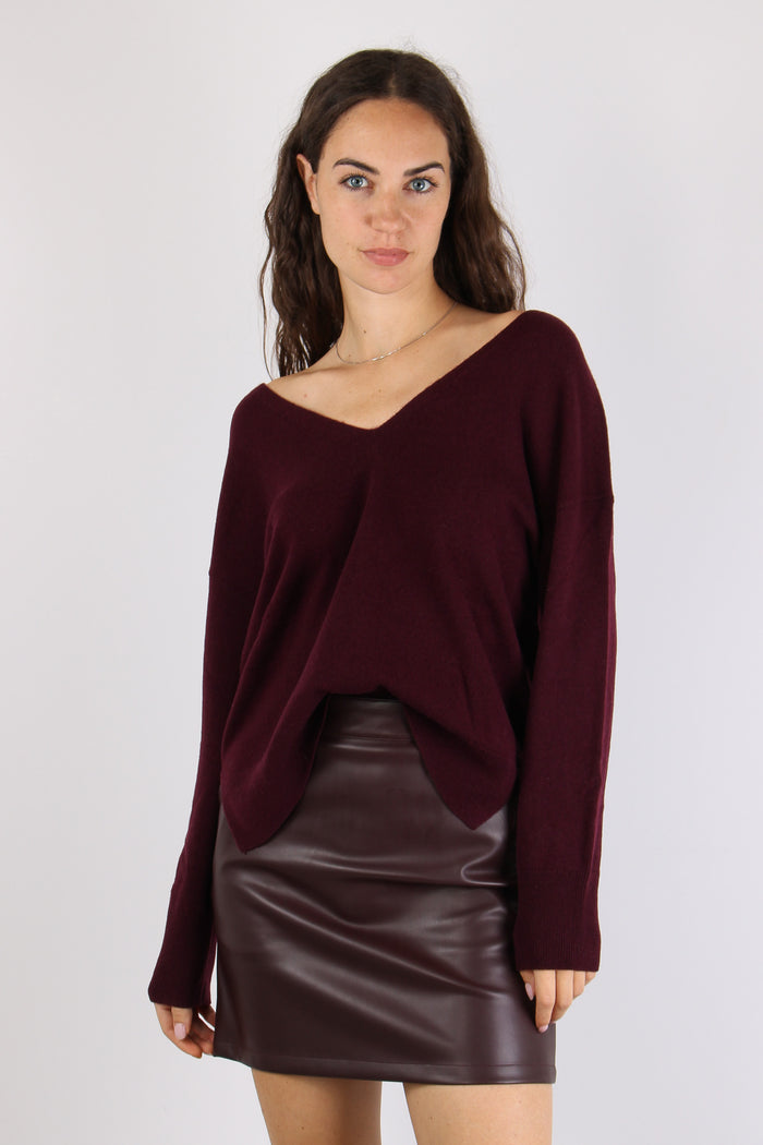 Maglia Scollo V Bottoni Schiena Bordeaux-5