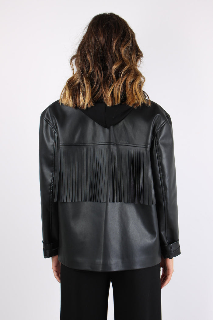 Giacca Ecopelle Frange Nero-4