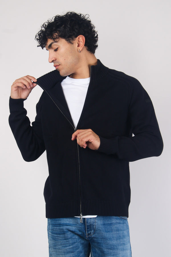 Maglia Zip Cucitura Rilievo Blue Black