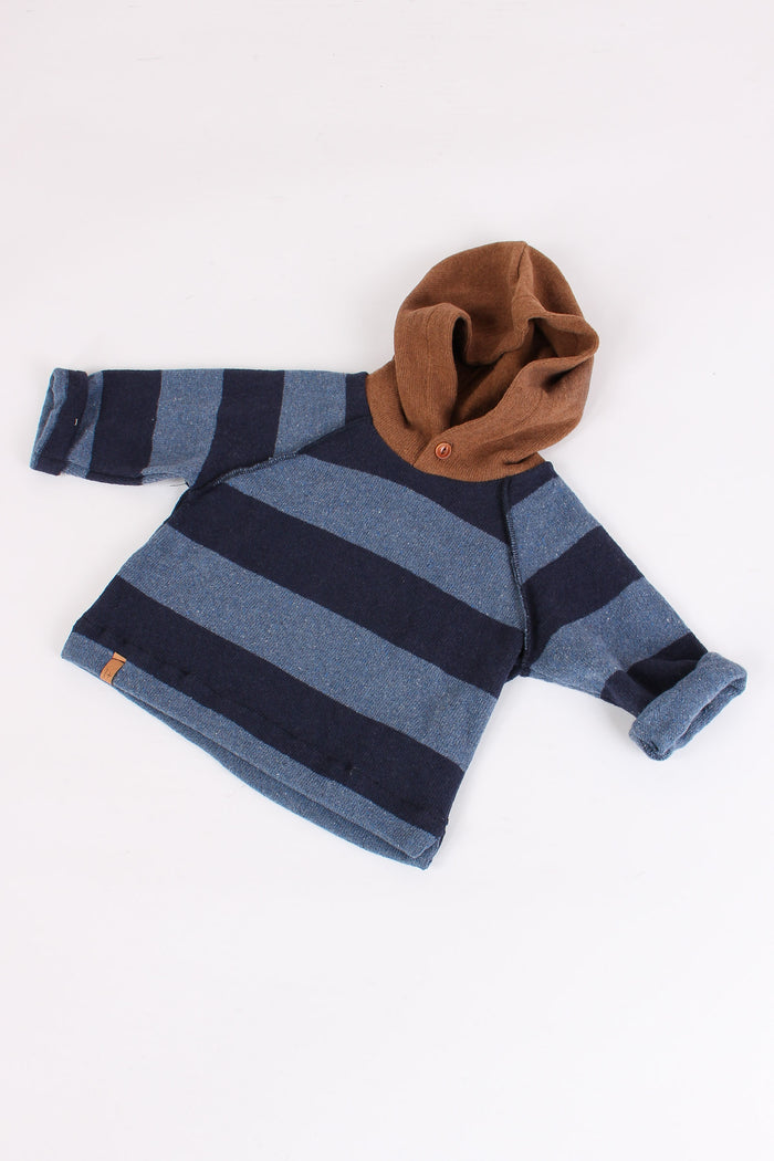 Maglia Righe Cappuccio Coccio Denim/avio-4