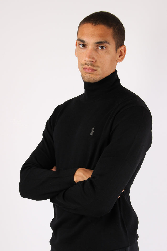Maglia Collo Alto Lana Merinos Polo Black-5