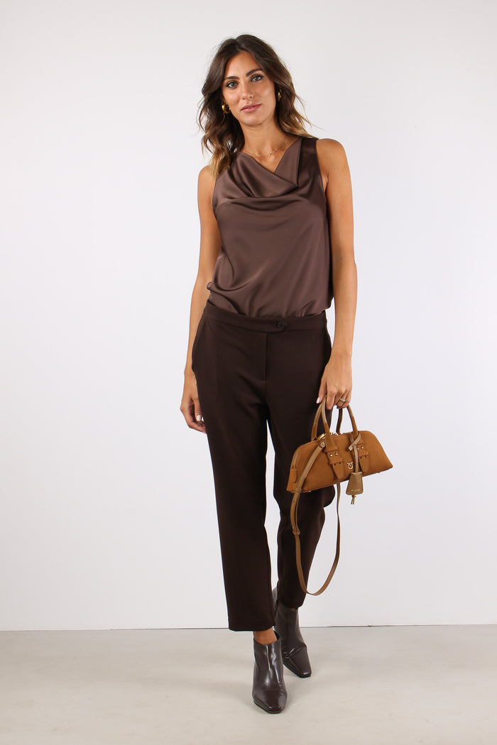 Pantalone Slim Scuba Crepe Moro-5