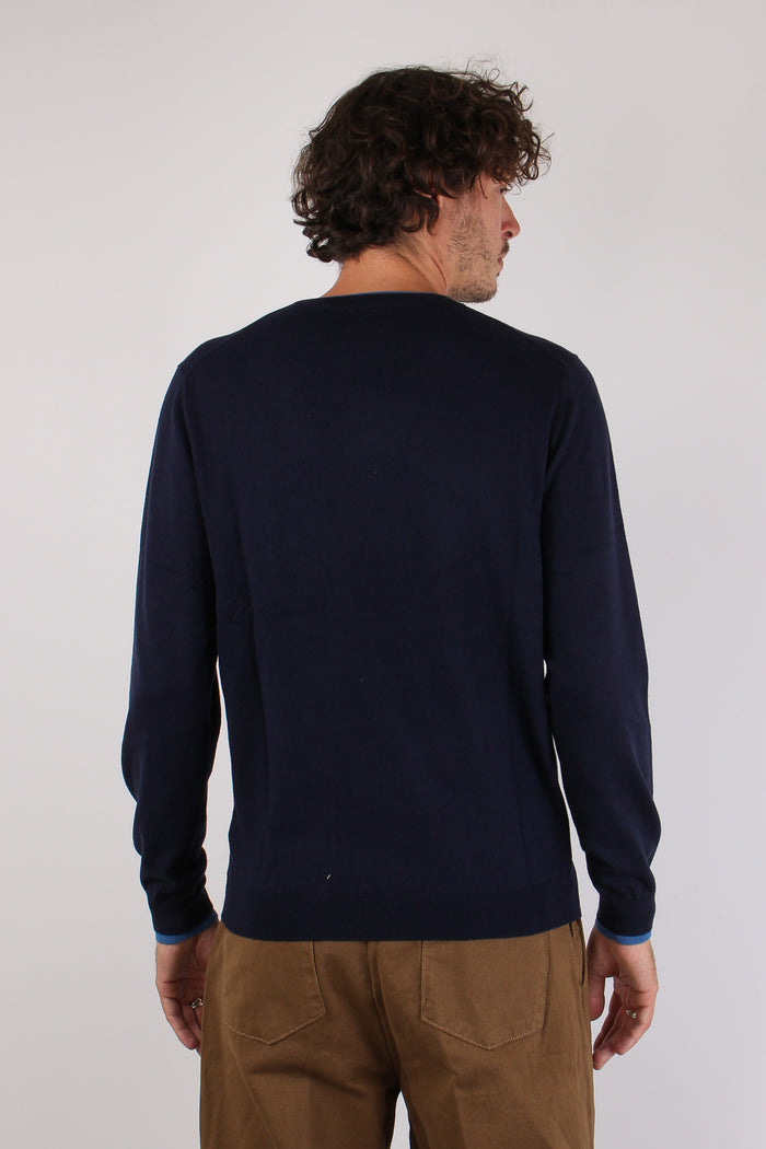 Maglia Girocollo Profilo Contrasto Navy Blue-5