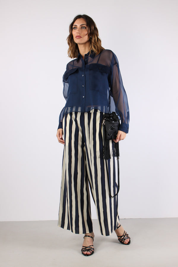 Nirvana Pantalone Cropped Riga Blu/bianco