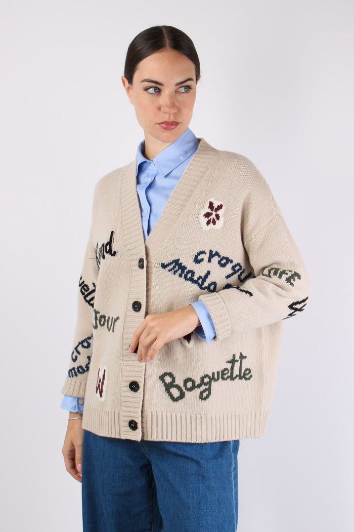 Belgio Cardigan Over Scritte Naturale-5