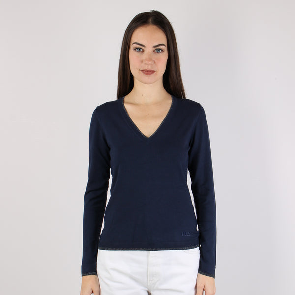Maglia Scavo V Inserto Lurex Blu Navy-2