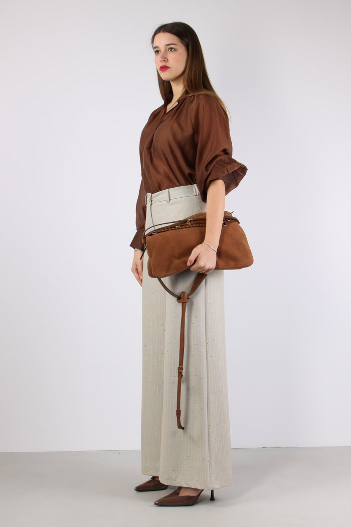 Pantalone Gessato Paillettes Beige-5