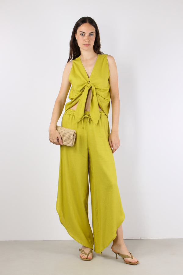 Pantalone Lino Spacco Laterale Lime