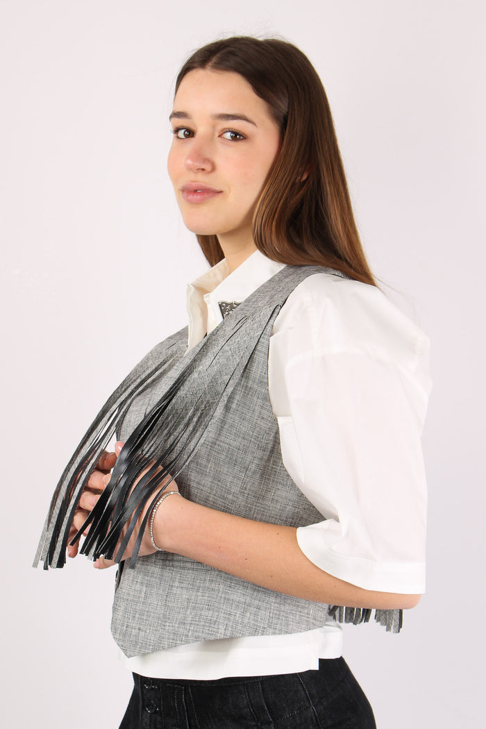Boretto Gilet Lino Cotone Nero/bianco-6