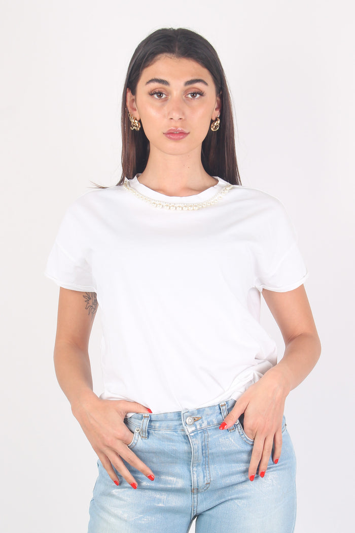 T-shirt Perle Collo Bianco-5
