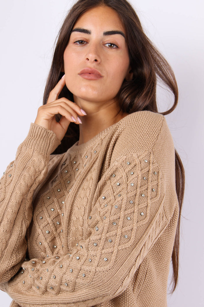Emiliana Maglia Treccia Strass Miele-8