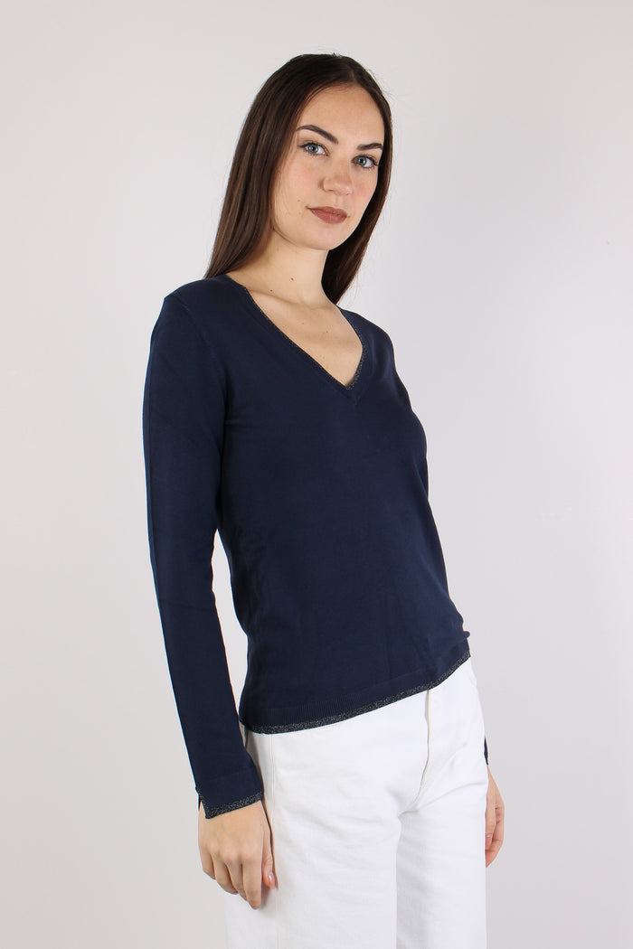 Maglia Scavo V Inserto Lurex Blu Navy-7