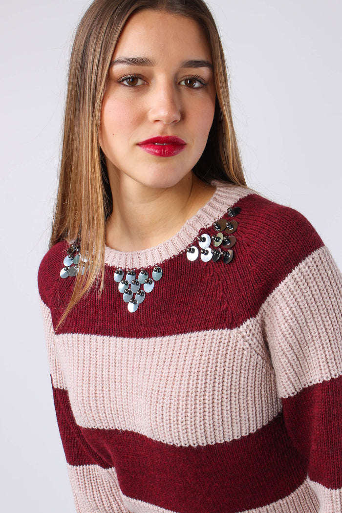 Maglia Riga Paillettes Rosa/bordeaux-8
