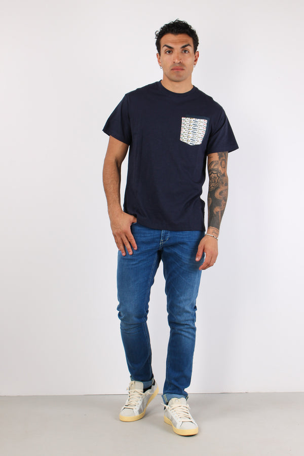 T-shirt Girocollo Taschino Blue-2