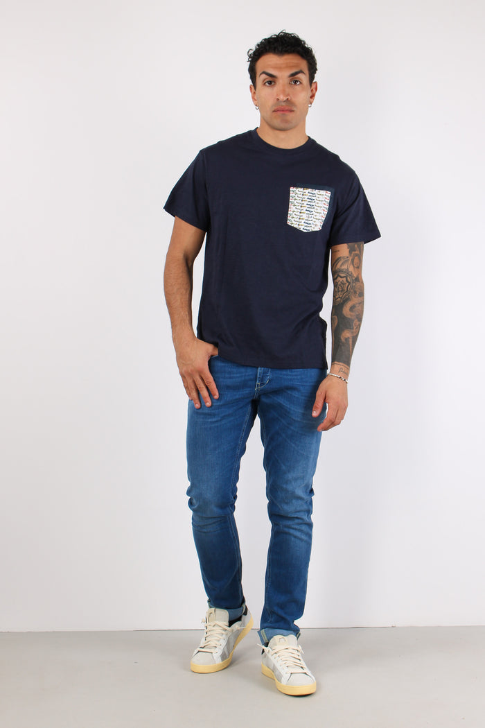 T-shirt Girocollo Taschino Blue-2