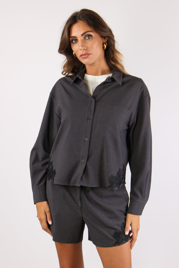 Camicia Crop  Inserto Macrame Antracite-2