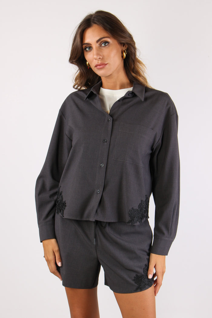 Camicia Crop  Inserto Macrame Antracite-2