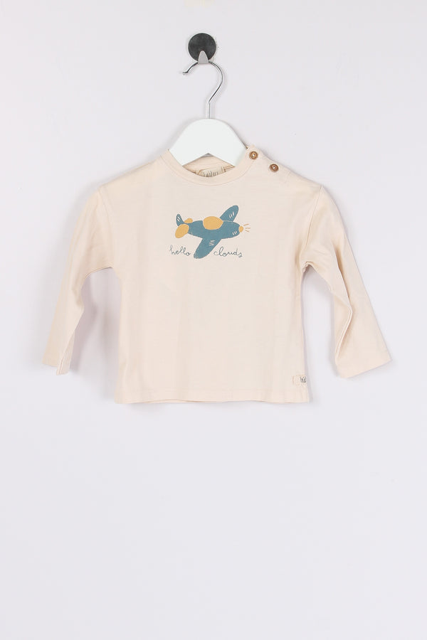 T-shirt Ml Stampa Aereo Ivory