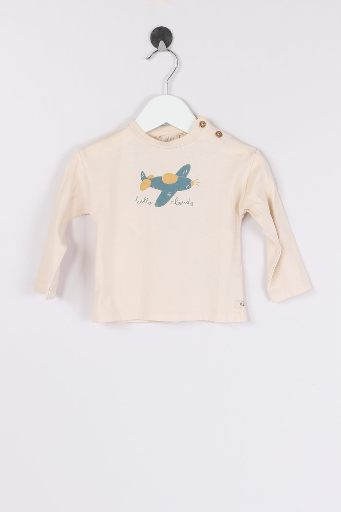 T-shirt Ml Stampa Aereo Ivory