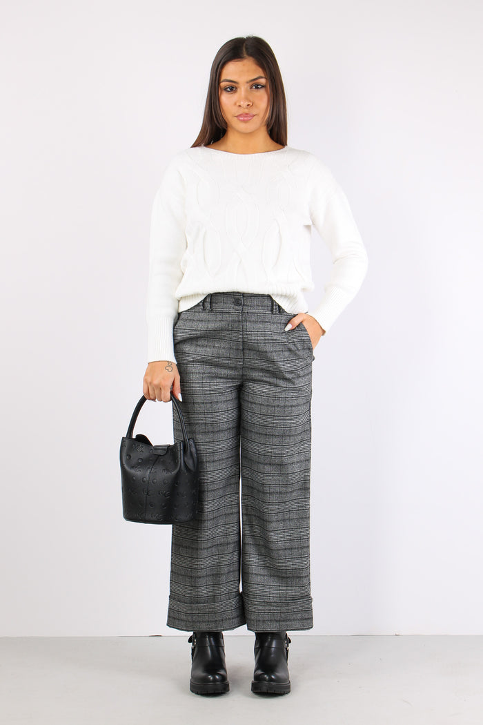 Pantalone Cropped Risvolto Grigio/nero-5