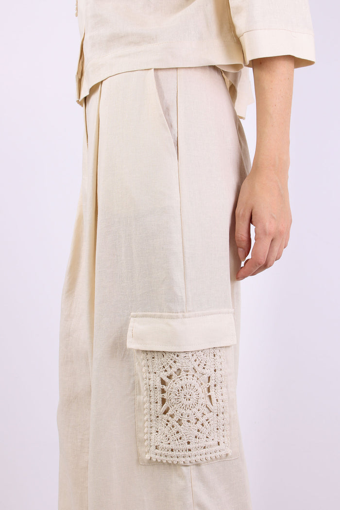 Pantalone Tasconato Macrame Beige-6