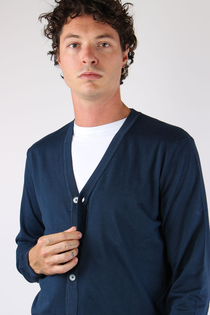 Cardigan Bottoni Cotone Blu-7