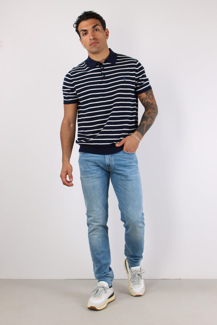 Polo Bottoni Riga In Maglia Navy/white-5