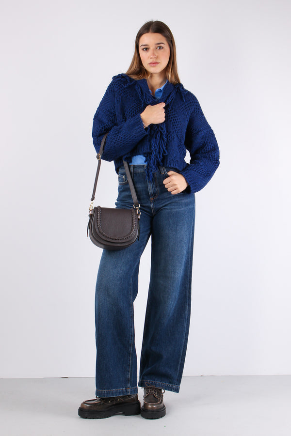 Cardigan Corto Effetto Uncinet Blu