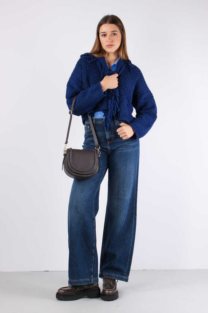 Cardigan Corto Effetto Uncinet Blu