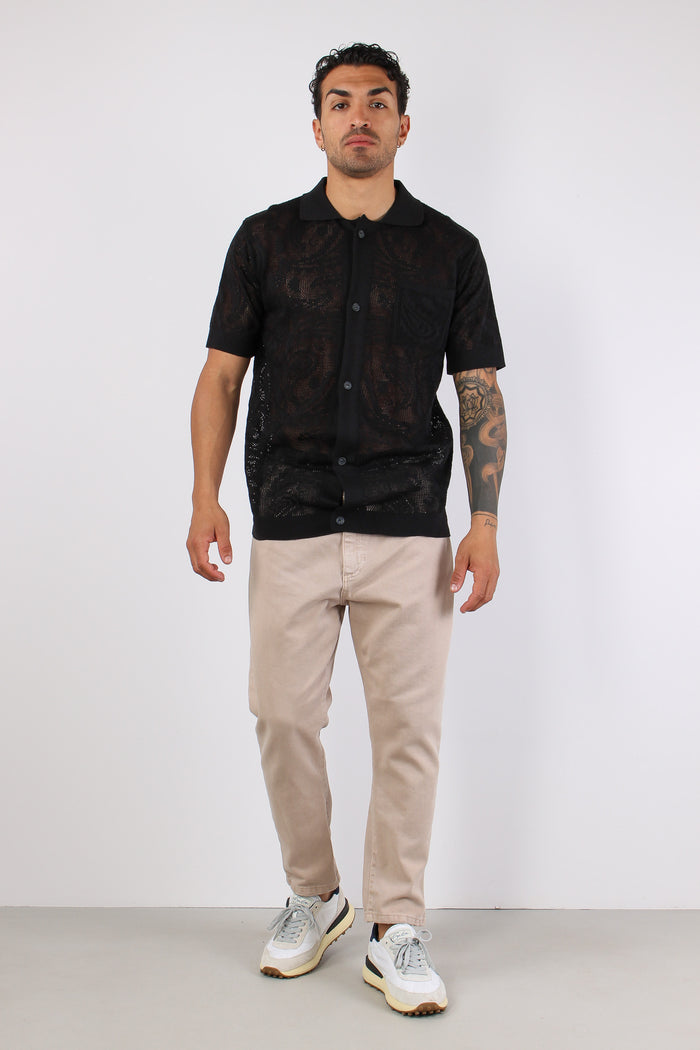 Camicia Manica Corta Lavorata Nero-3