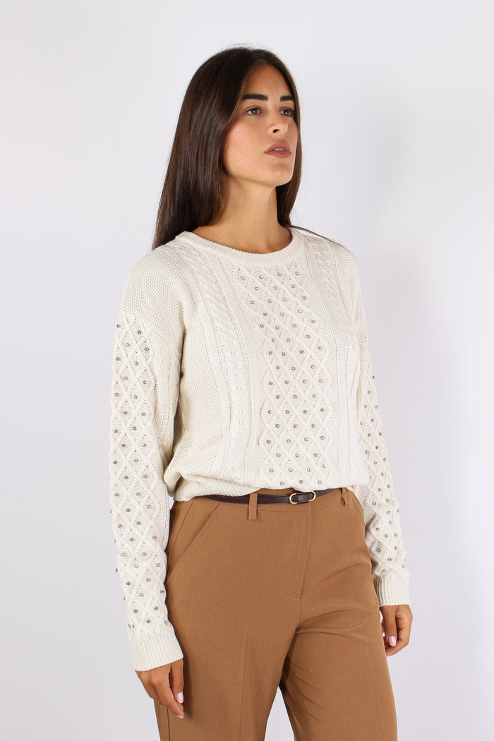 Emiliana Maglia Treccia Strass Latte-8