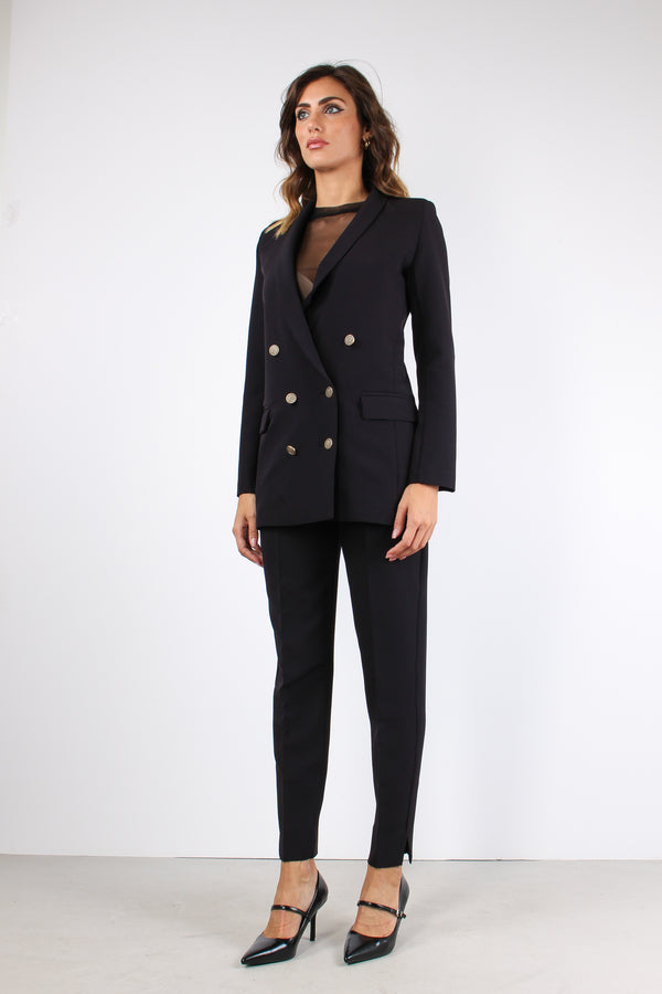 Pantalone Sigaretta Tessuto Fl Nero