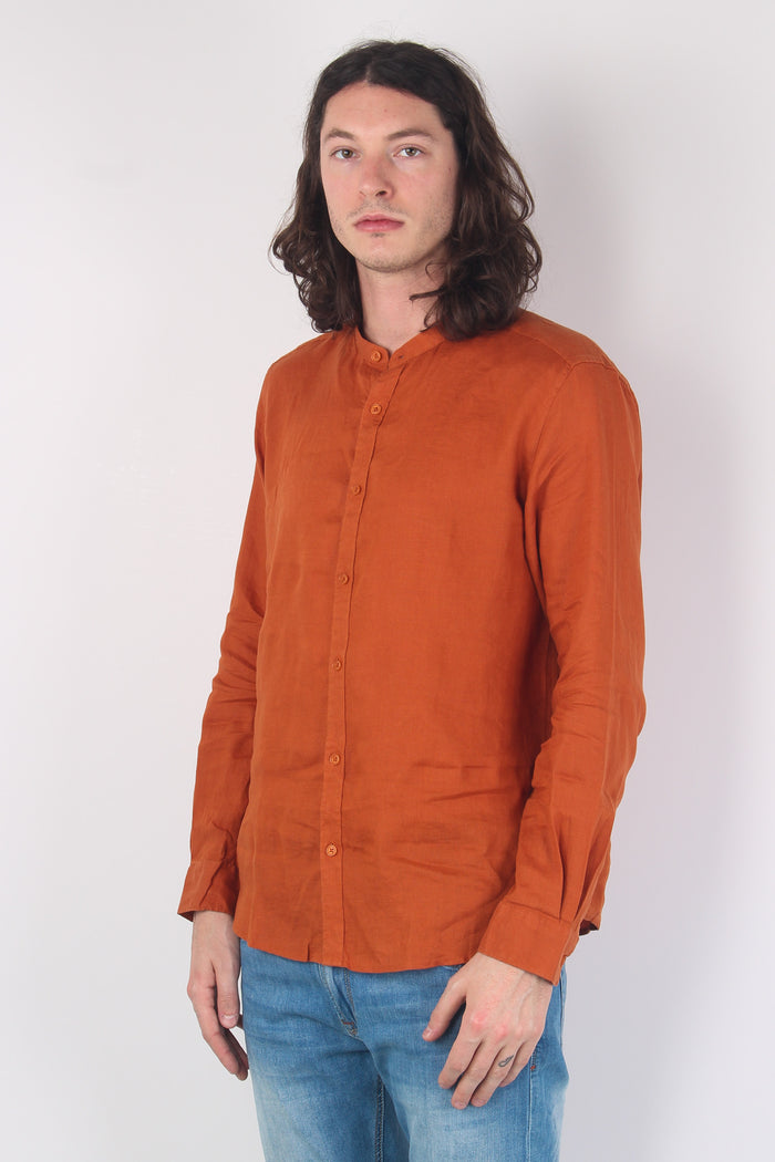 Camicia Lino Coreana Rust-6