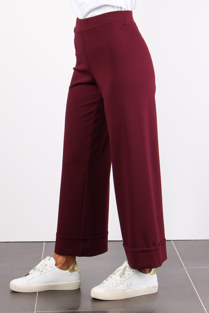 Pantalone Cropped Risvolto Bordeaux-3