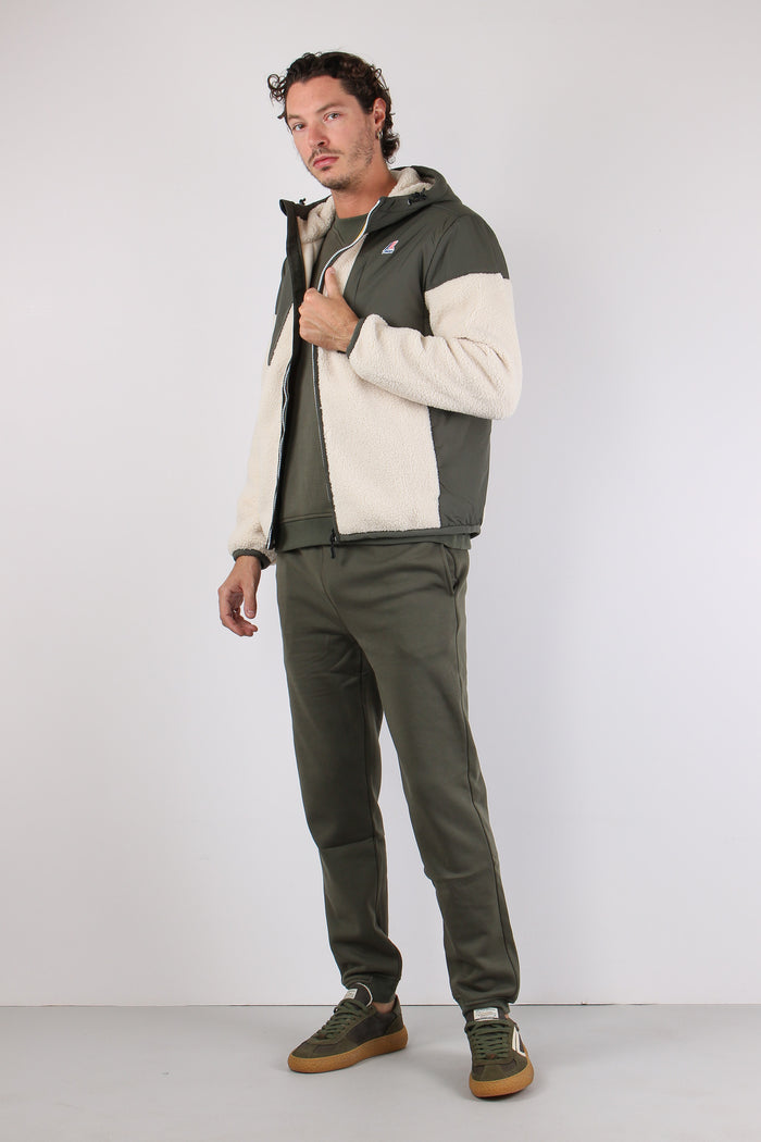 Giubbotto Cappuccio Inserto Teddy Green/ecru
