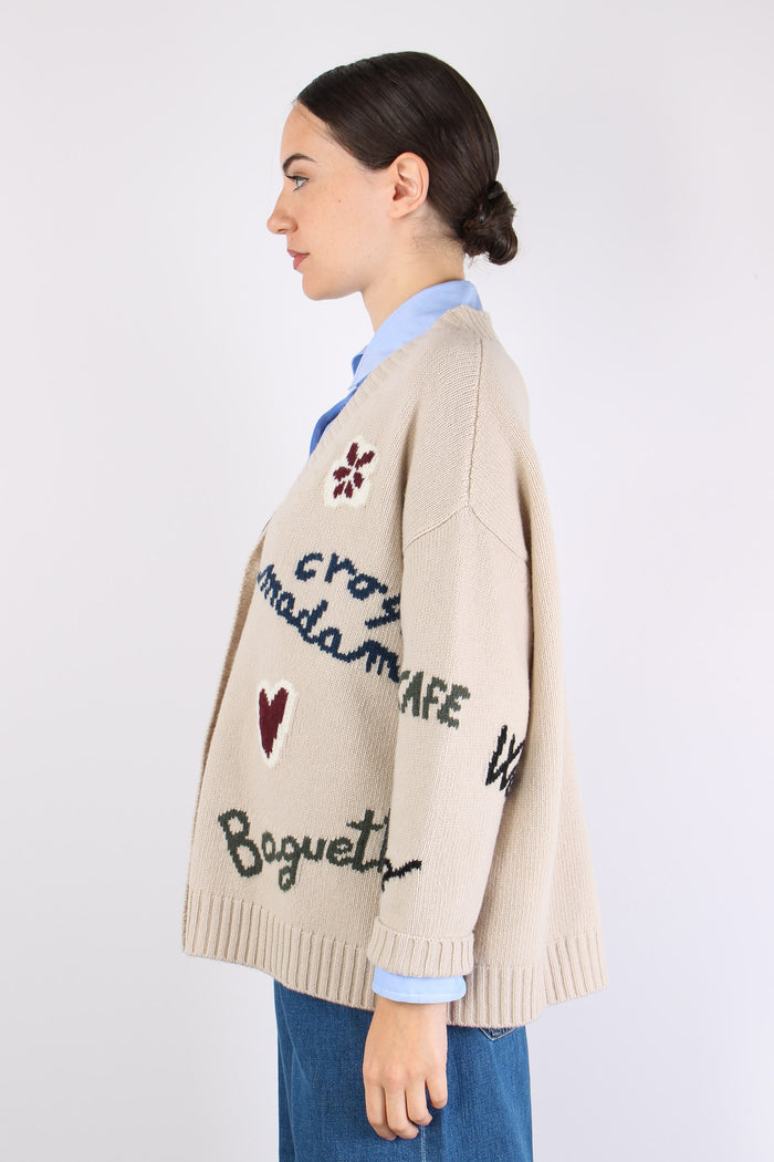 Belgio Cardigan Over Scritte Naturale-9