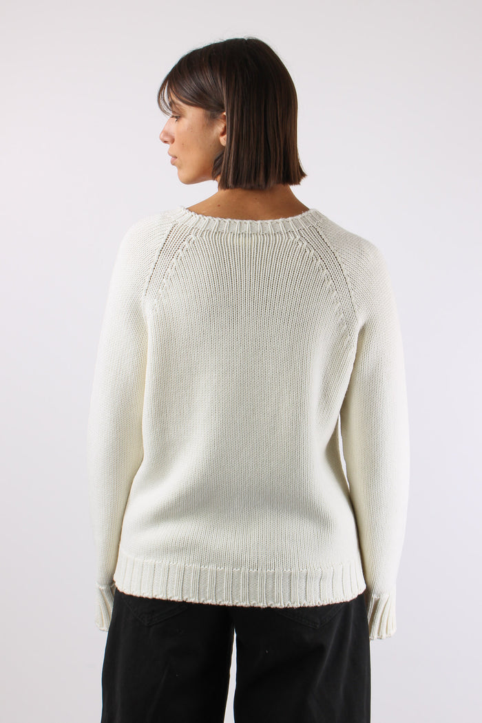 Maglia Treccia Manica 100%lana Panna-5