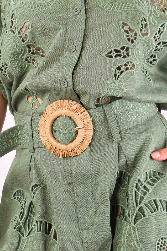 Short Lino Ricamo Verde-8