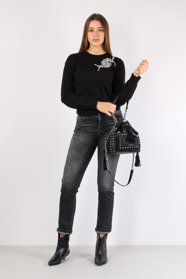 Cretas Maglia Giroccollo Appli Black