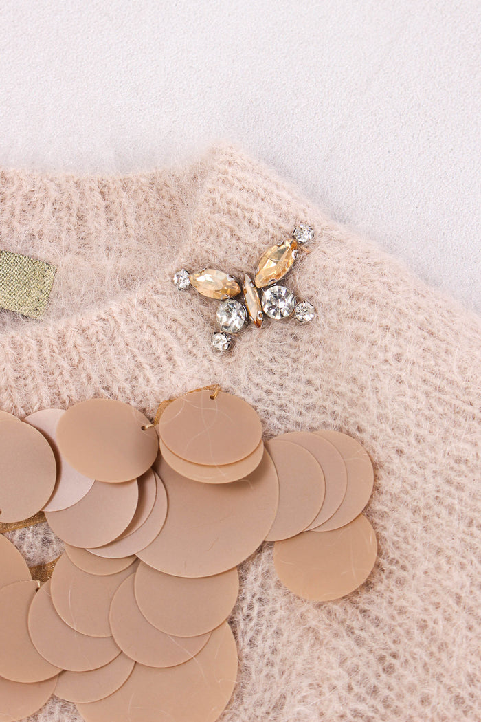 Maglia M/m Inserto Paillettes Cipria-10