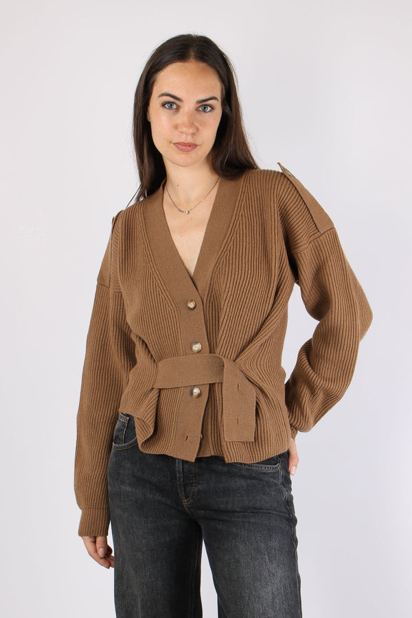 Cardigan Alamari Cintura Laterale Camel