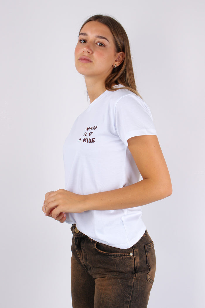 T-shirt Ricamo Sento Il Cuore Bianco-5