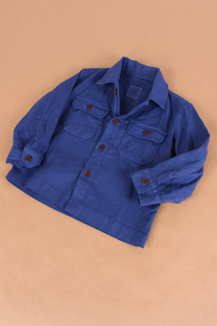 Camicia Lino Cotone Blu Royal-4
