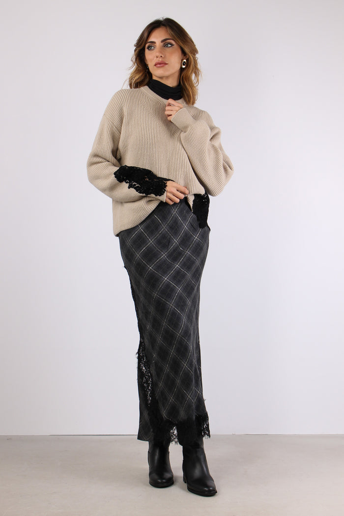 Piemonte Maglia Inserto Pizzo Beige-3